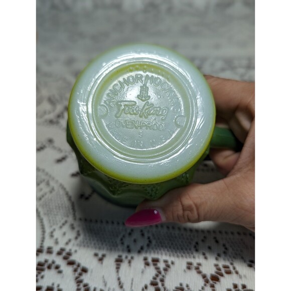 Vintage Kimberly Diamond Anchor Hocking Fire King Glass Set of 2 Mugs  Green Red - Picture 7 of 12